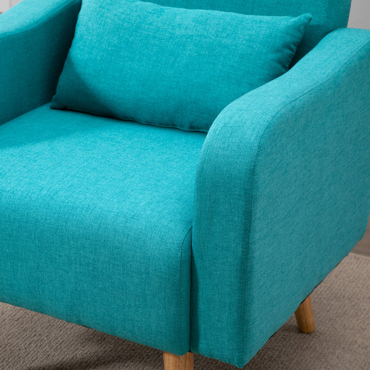 Accent Chair, Linen-Touch Armchair with Pillow, Upholstered Leisure Lounge Sofa for Living Room, Club Chair with Rubber Wooden Frame, Teal