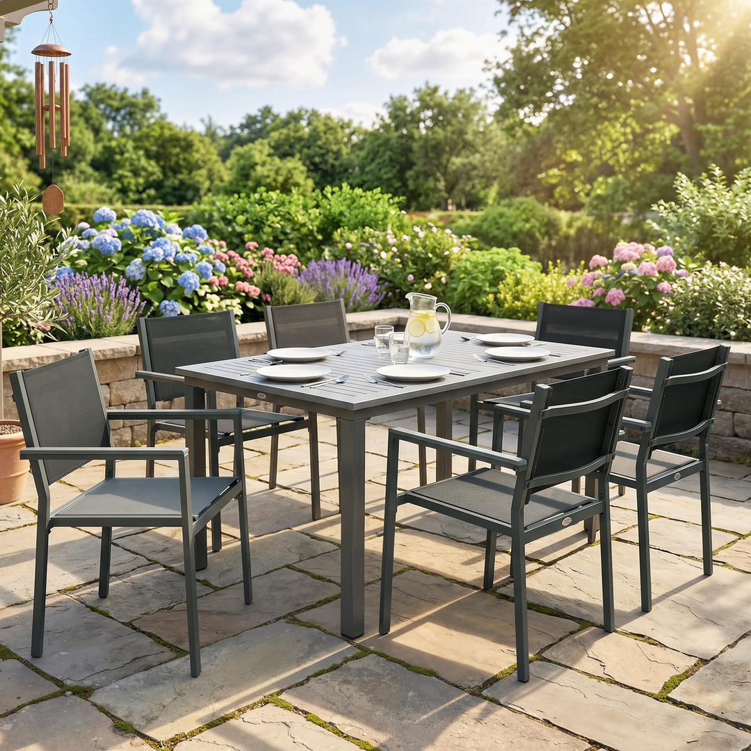Garden Dining Set with Acacia Wood Table Top, Outdoor Table and Stacka
