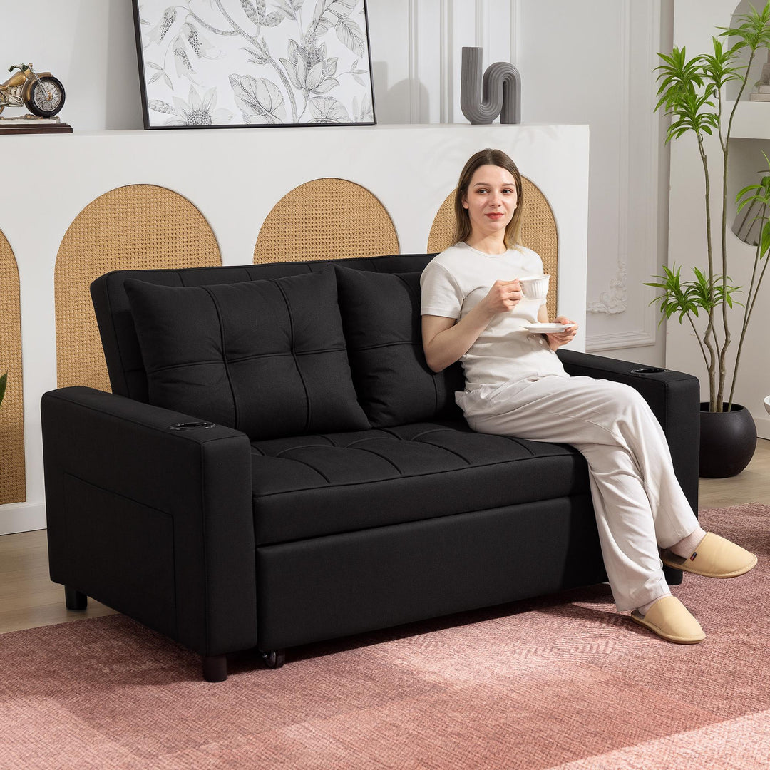 Two-Seater Pull-Out Sofa Bed - Black