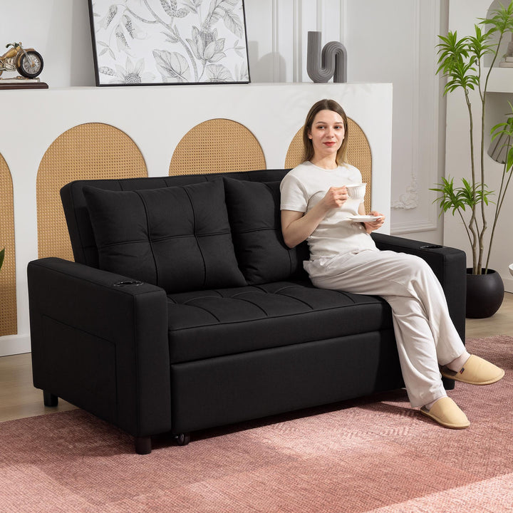 Two-Seater Pull-Out Sofa Bed - Black