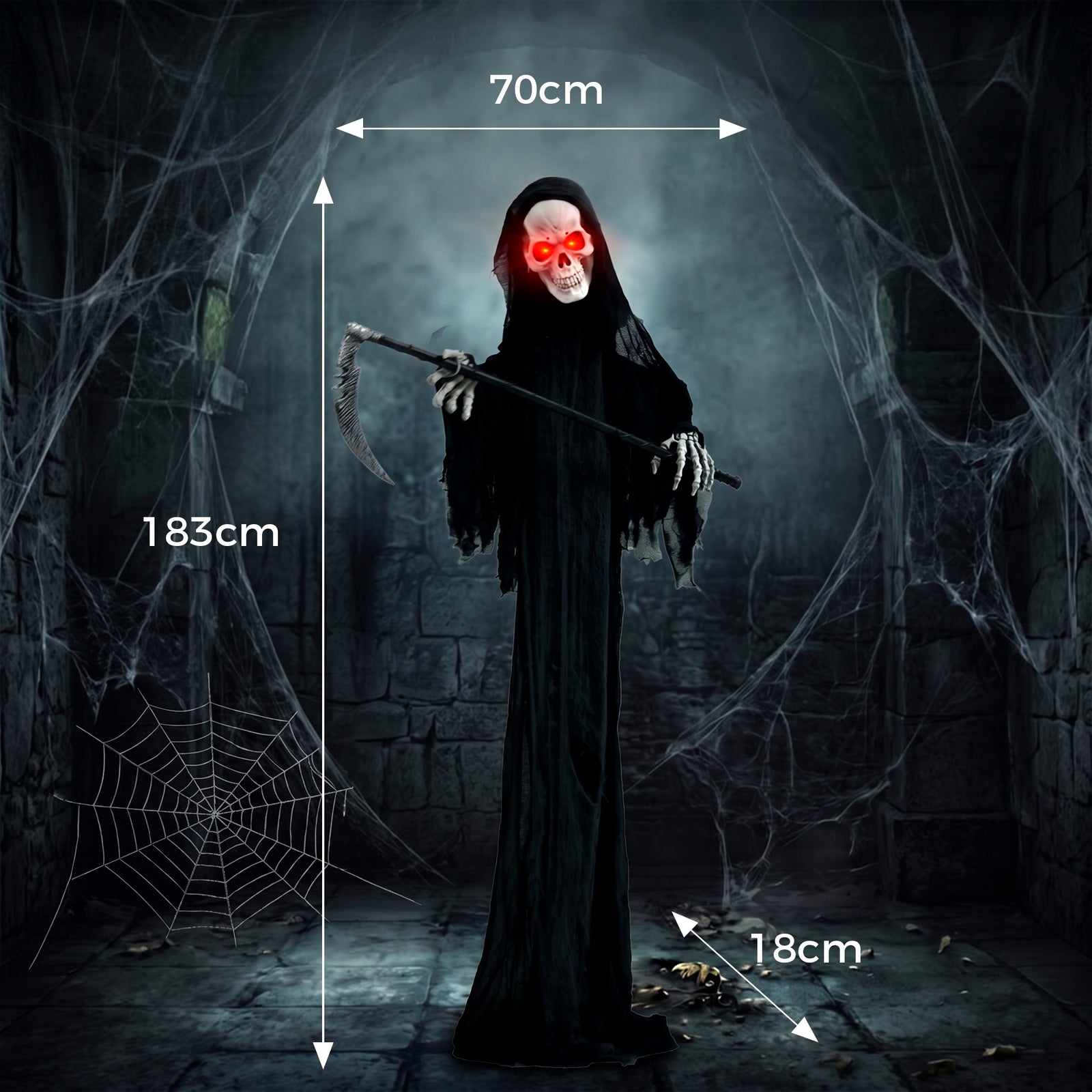 183cm Life Size Animated Grim Reaper Halloween Decoration, Scary Hallo