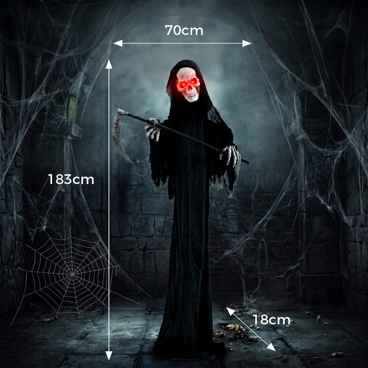 183cm Life Size Animated Grim Reaper Halloween Decoration, Scary Hallo