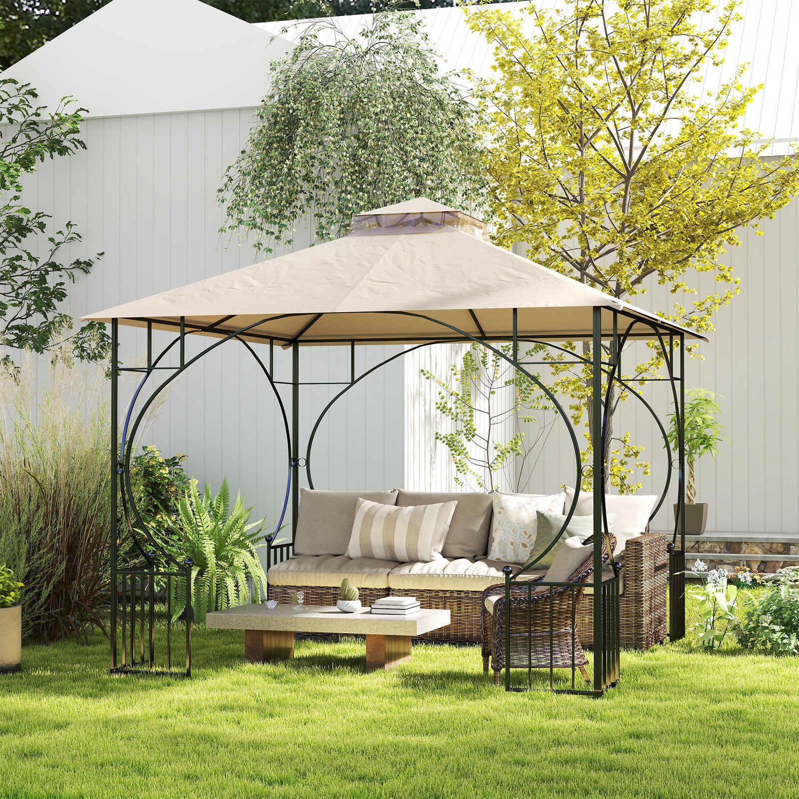 3x3(m) Replacement Gazebo Canopy, Double Tier Roof Top for Garden, Patio, Outdoor, Beige (TOP ONLY)