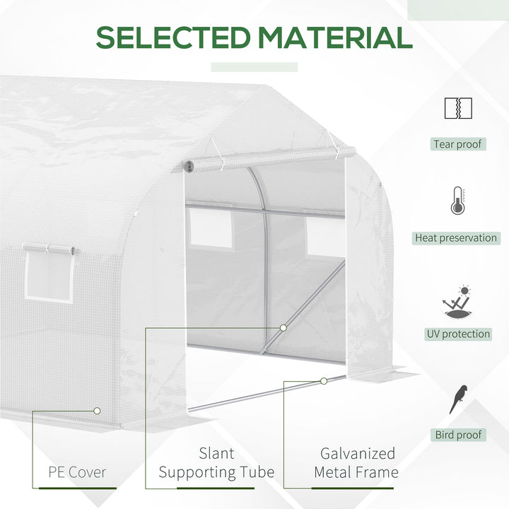 Walk-In Tunnel Greenhouse with Replacement Cover, Outdoor Growhouse with PE Cover, Roll Up Door and 6 Windows, 4.5 x 3 x 2 m, White