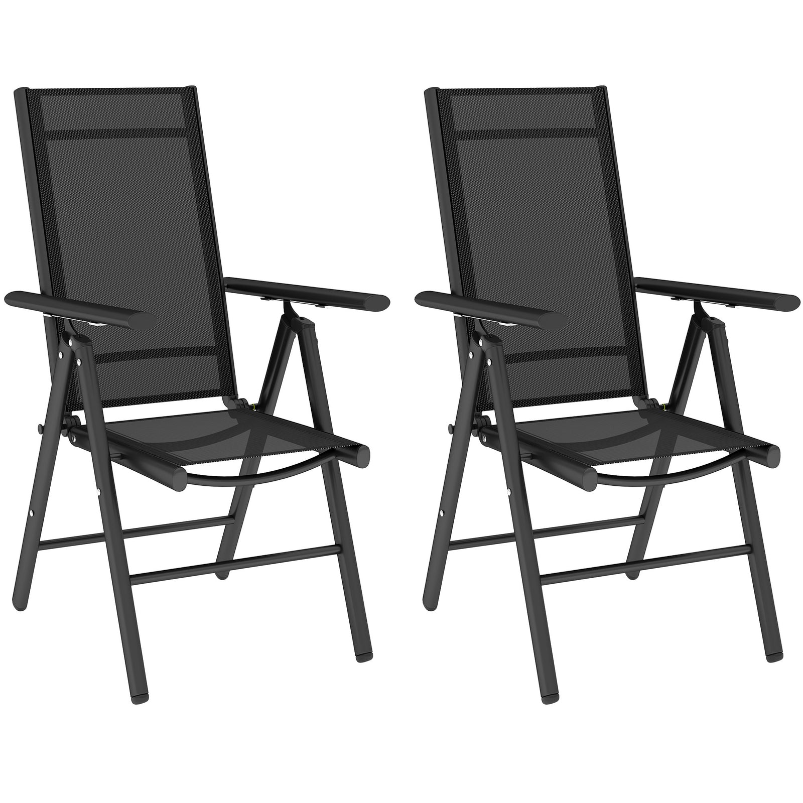 Set of 2 Folding Chair, Aluminium Frame Outdoor Camping Chairs with Breathable Mesh Back and Seat, Garden Chair Set with Armrests for Balcony, Black