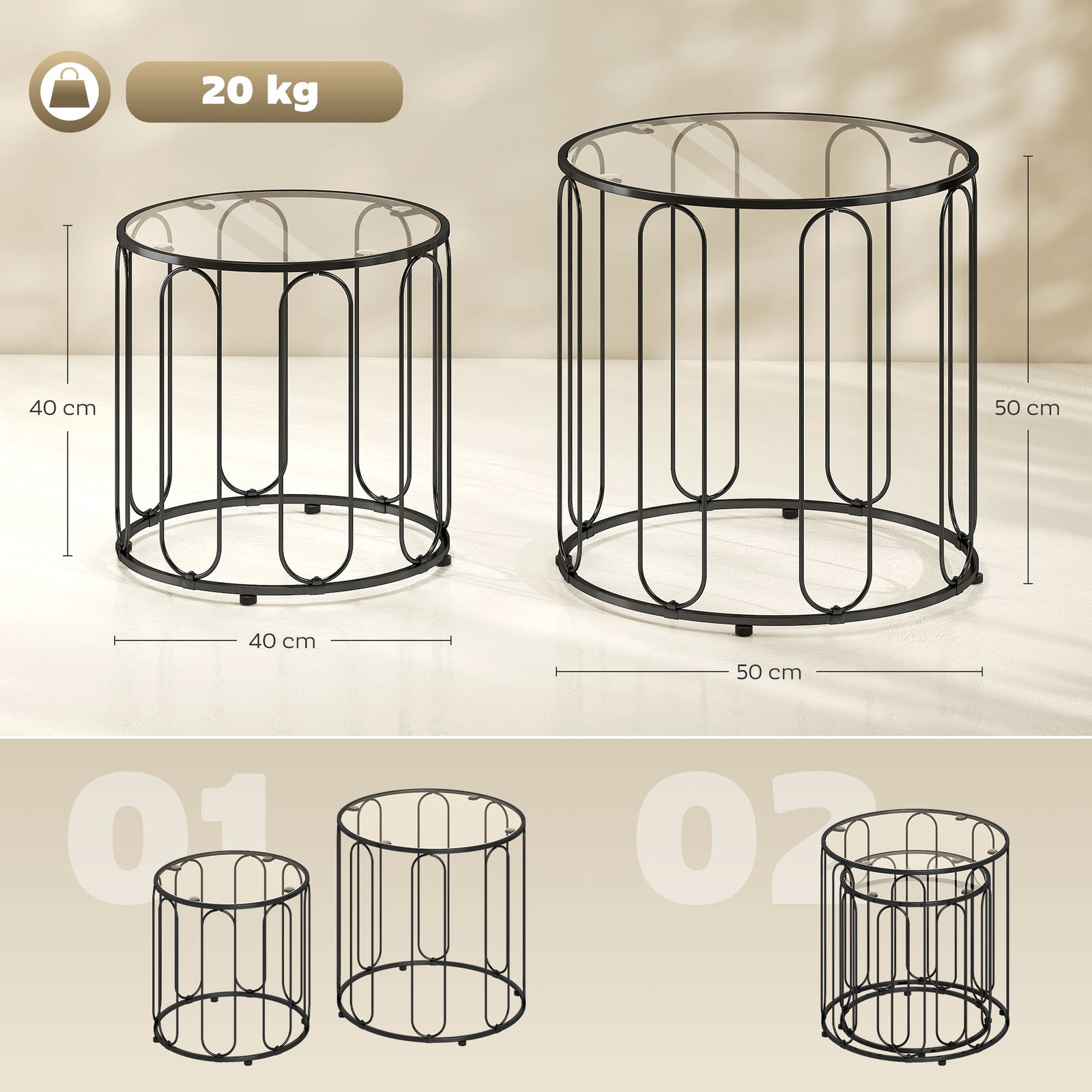 Elliptical Cut-Out Nesting Tables - Black