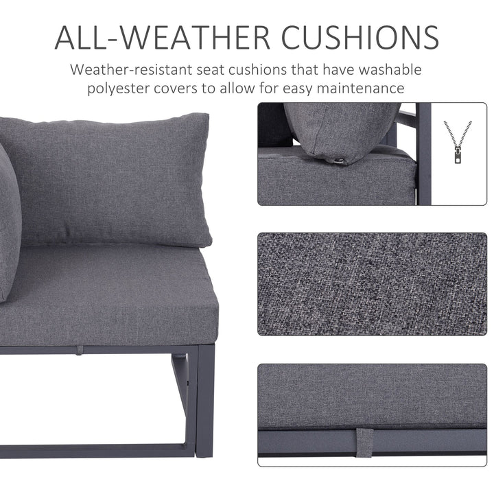 6 PCs Outdoor Indoor Sectional Corner Sofa Set Thick Padded Cushions Aluminium Frame 5 Seaters 1 Coffee Table Grey