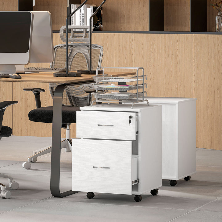 Two Drawer Lockable Filing Cabinet - White Wood Grain