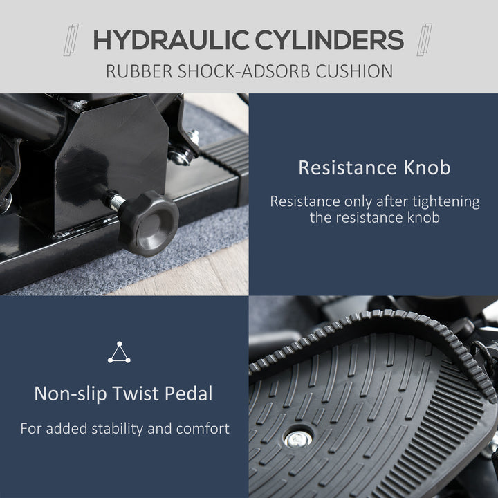 MCL Portable Mini Stepper, Exercise Fitness Machine for Legs Arms Thigh Toner Toning Machine, Stair Steps Workout Training Fitness, w/ Resistance Bands and Floor Mat, Black