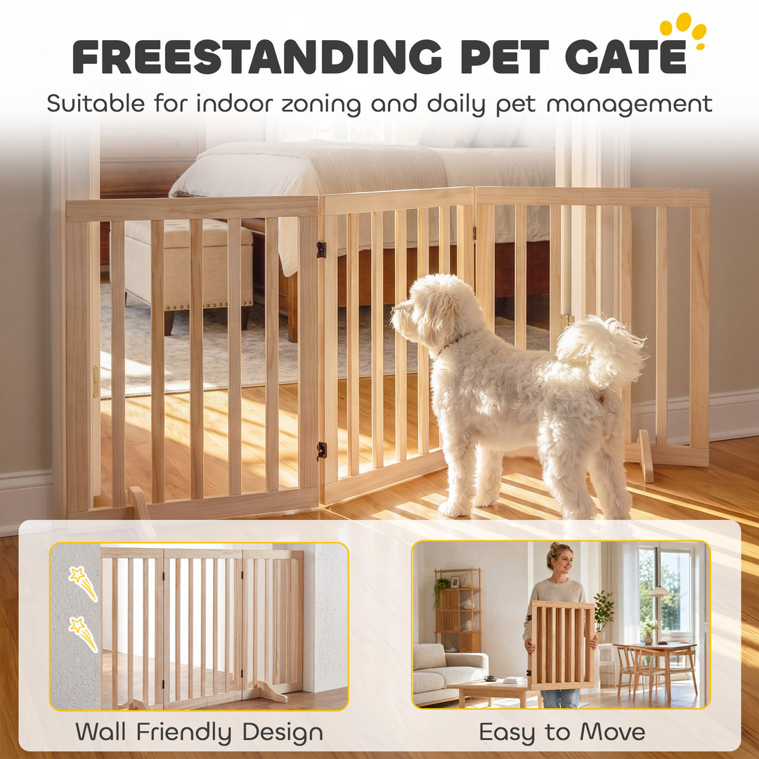 Wooden Dog Gate, 3-Panel Freestanding Pet Gates Indoor with 2 Support - view 4