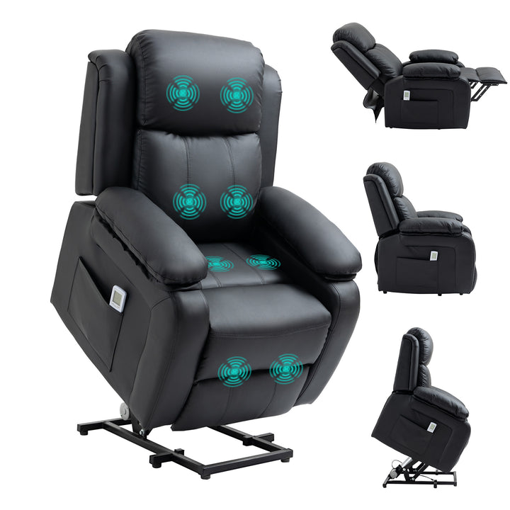 HOMCOM Electric Power Lift Recliner Chair Vibration Massage Reclining Chair with Remote Control and Side Pocket, Black | Aosom UK