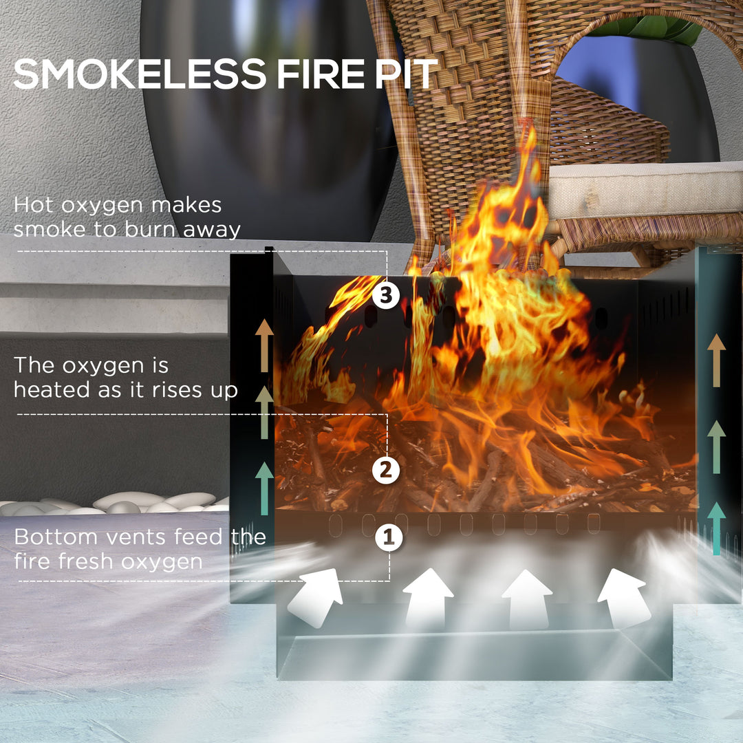 Smokeless Fire Pit, 48 cm Portable Wood Burning Firepit, Square Metal 