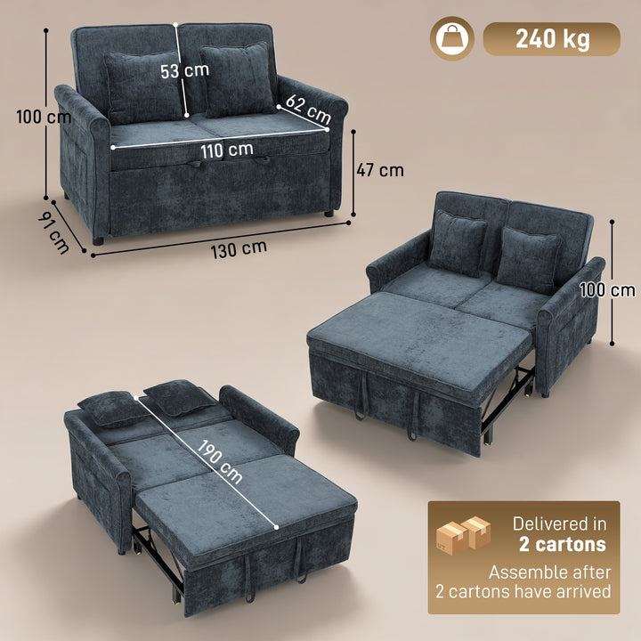 2 Seater Sofa Bed 3-in-1 Convertible Chenille Pull Out Sleeper Sofa - view 3