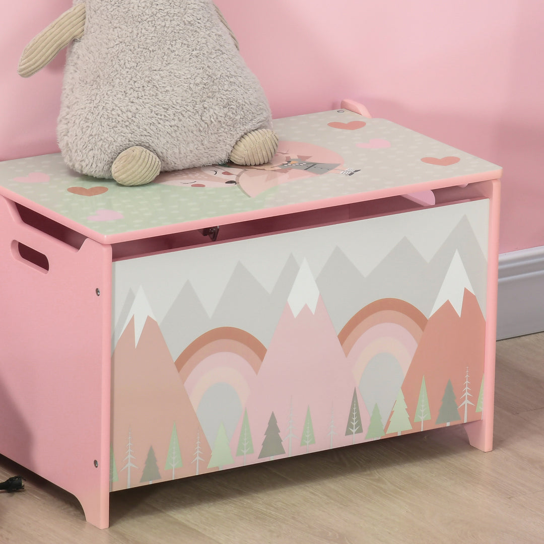 ZONEKIZ Toy Chest, Kids Storage Box with Safety Hinge, Cute Animal Theme, Durable and Spacious, Pink | Aosom UK