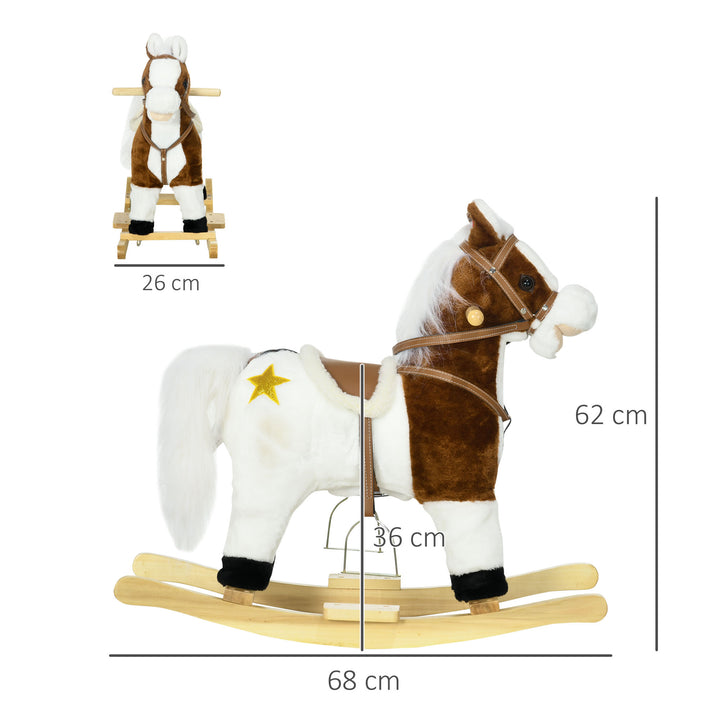 HOMCOM Rocking Horse with Music Sound, Ride On Horse with Saddle Gift for 3-6 Years Old Girl and Boy, Brown