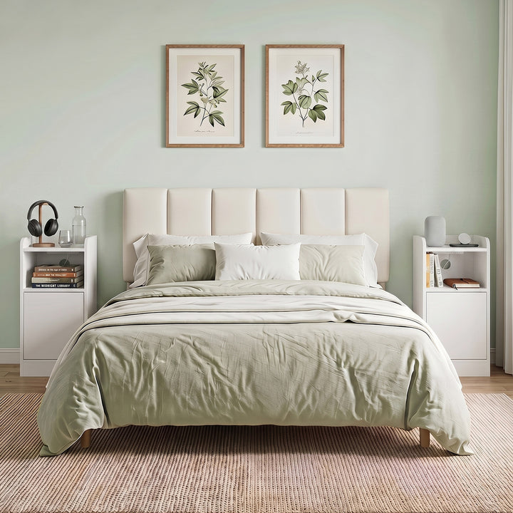 Slim Bedside Table Set of 2 with Charging Station, Narrow Bedside Cabi
