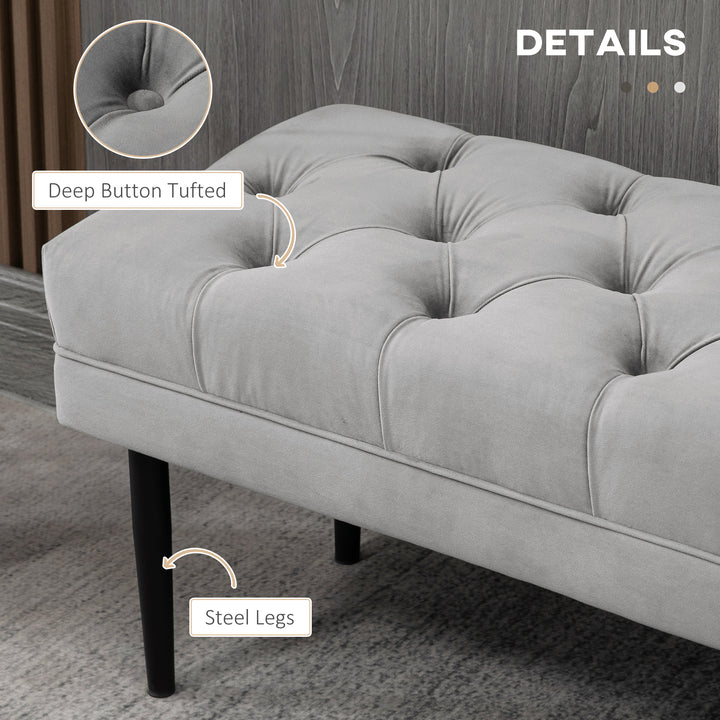 MCL Velvet Bed End Bench, Button Tufted Window Seat, Hallway Shoe Bench, Upholstered Accent Lounge Chair Stool for Living Room, Bedroom, Grey