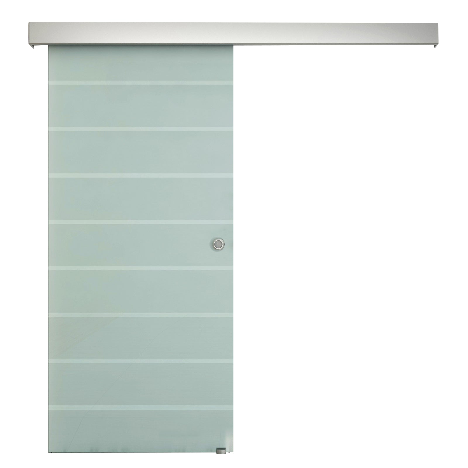 90cm Sliding Glass Door with Hardware Track Kit, Frosted Tempered Glass with Stripe Pattern, Round Handle