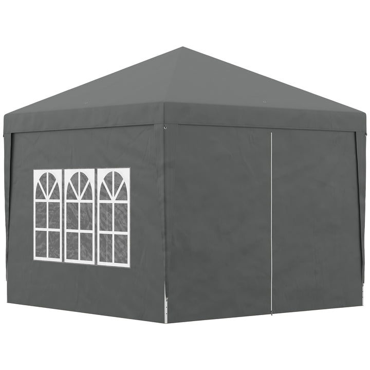 Outsunny 3 x 3 Meters Pop Up Water Resistant Gazebo Wedding Camping Party Tent Canopy Marquee with Carry Bag and 2 Windows, Grey | Aosom UK