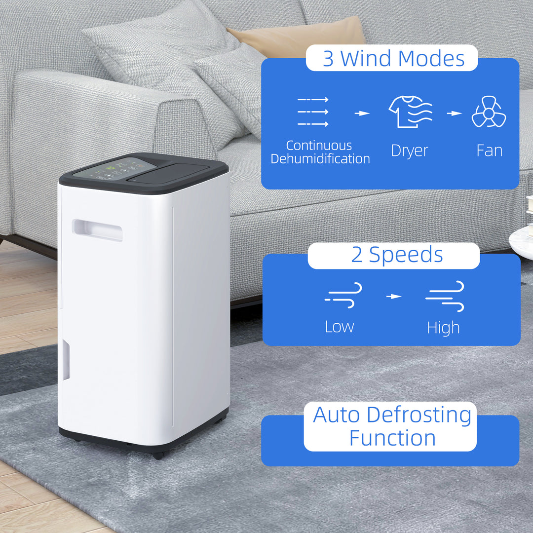 HOMCOM 6000mL Portable Dehumidifier with 24H Timer, 3 Dehumidifying Modes, 20L/Day, for Home Laundry Basement