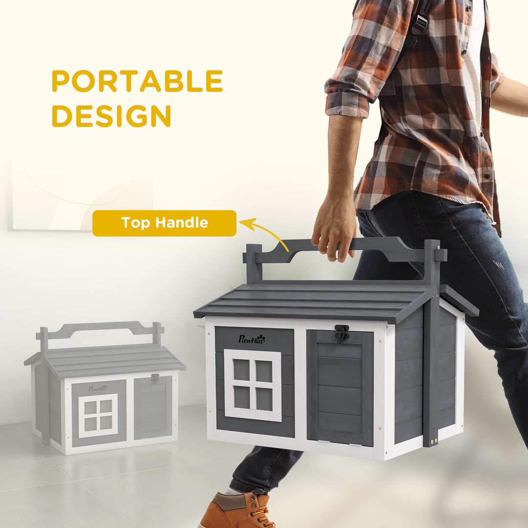 Indoor Rabbit Hutch, Portable Small Animal House Outdoor, with Top Handle, Openable Roof - Grey