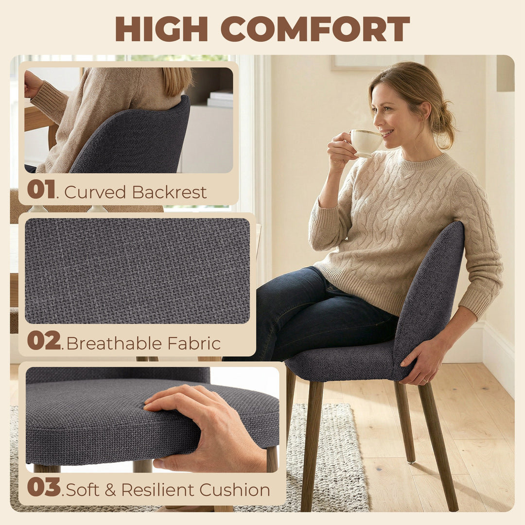 Dining Chairs Set of 2, Linen Upholstered Kitchen Chairs with Padded S