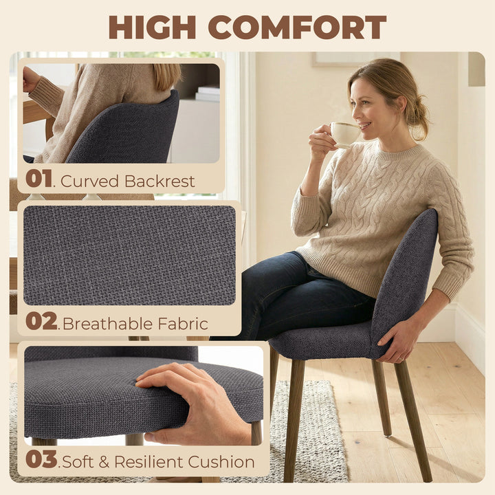 Dining Chairs Set of 2, Linen Upholstered Kitchen Chairs with Padded S