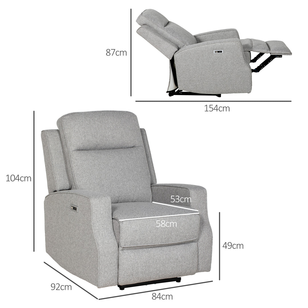 HOMCOM Electric Recliner Armchair, Recliner Chair with Adjustable Leg Rest, USB Port, Grey | Aosom UK