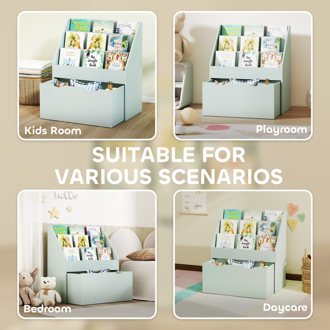 MCL Bookcase for Kids with Shelves, Drawer, Bookcase for Bedroom, Playroom, Green