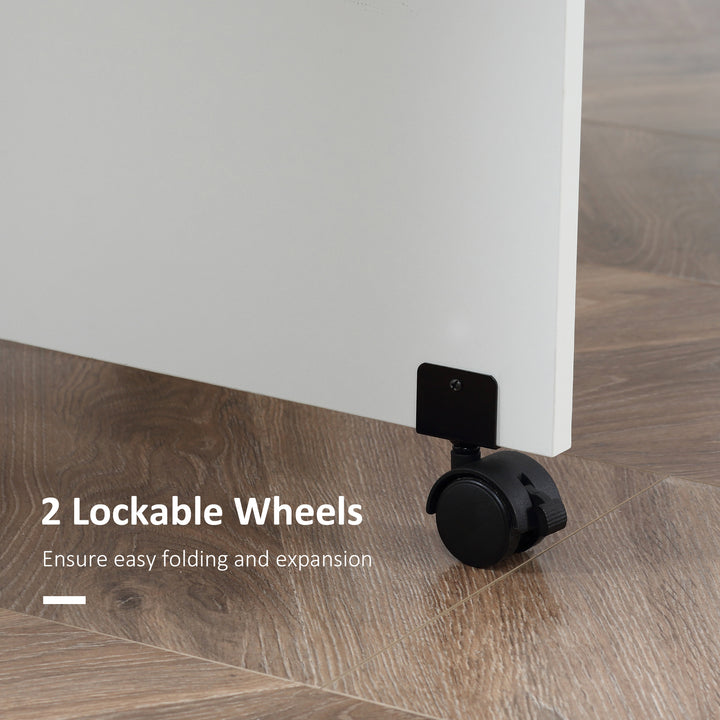 MCL Folding Dining Table, Drop Leaf Table with 2-Tier Shelves, Rolling Casters, for Small Spaces, Kitchen, White