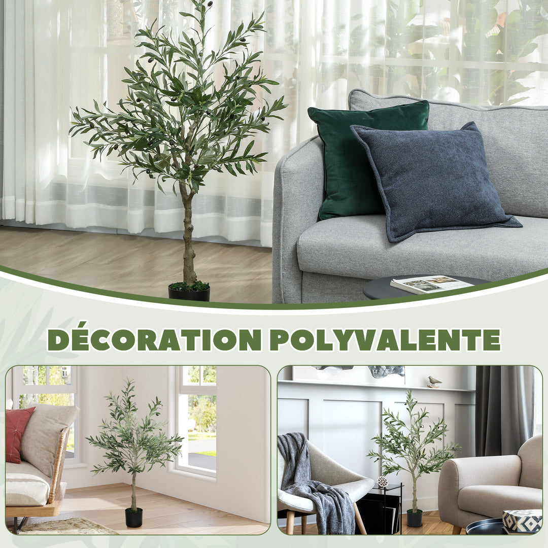 4ft/ 120cm Decorative Artificial Plant, Silk Olive Tree with 450 Leaves and 20 Olive Fruits in Pot, Fake Plant for Home, Office, Living Room, Indoor Decor