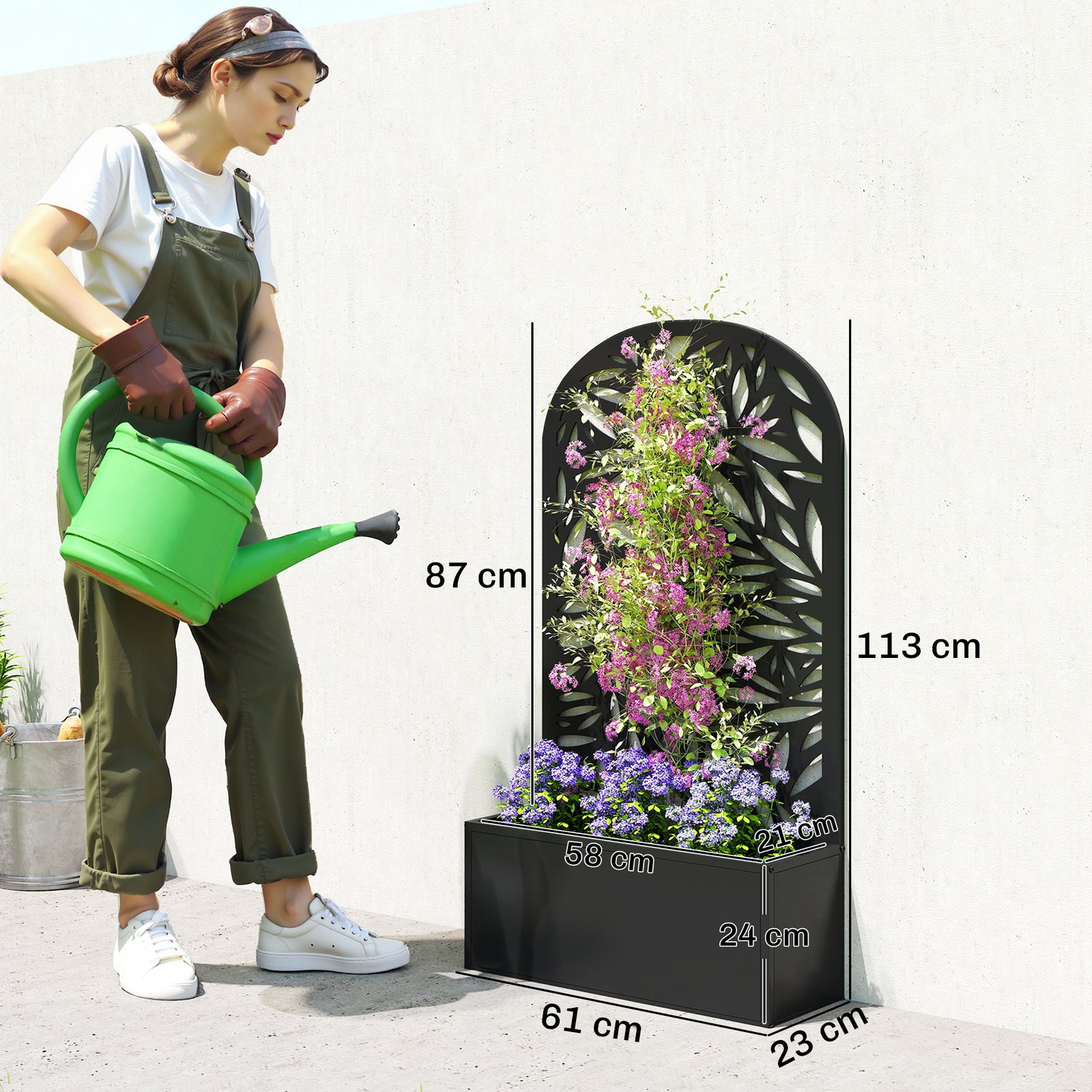Metal Garden Bed for Garden with Trellis, Wall Mounted or Freestanding
