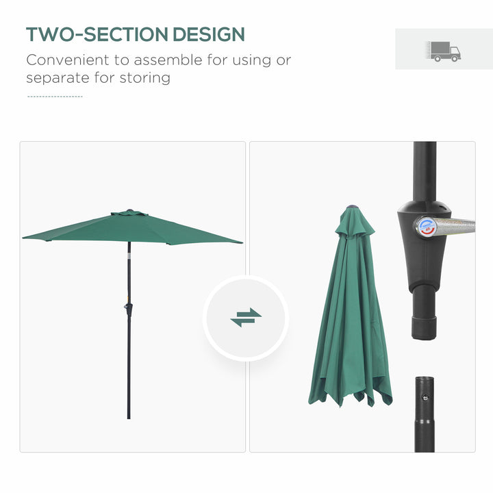2.6M Garden Parasol Umbrella with Tilt and Crank, Outdoor Sun Parasol Sunshade Shelter with Aluminium Frame, Green