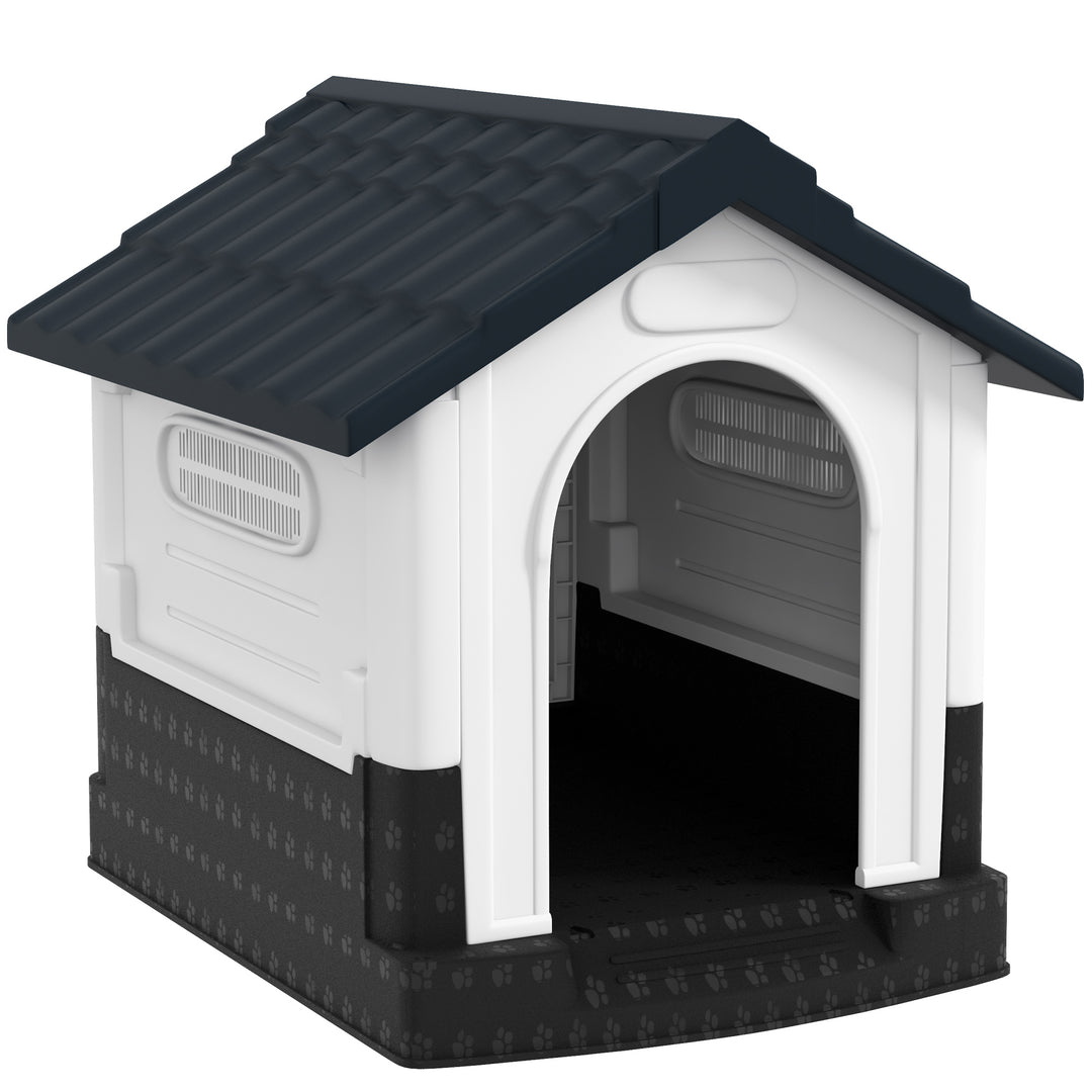 Plastic Dog Kennel with Windows, for Garden Patio, Miniature and Small Dogs, 80 x 69 x 76cm - Grey