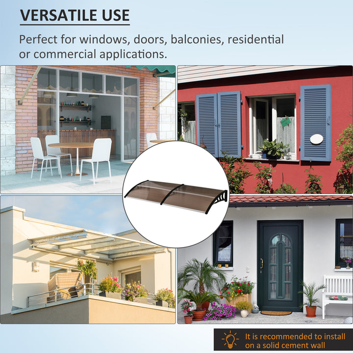 Front Door Canopy, Waterproof Outdoor Awning, 75 x 195 cm Rain Shelter for Window, Porch and Front/Back Door, Brown