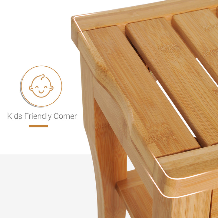 45cm 2-Tier Slatted Shower Bench Storage Seat w/ 4 Legs Comfortable Safe Bathroom Stool Spa Bath Organiser