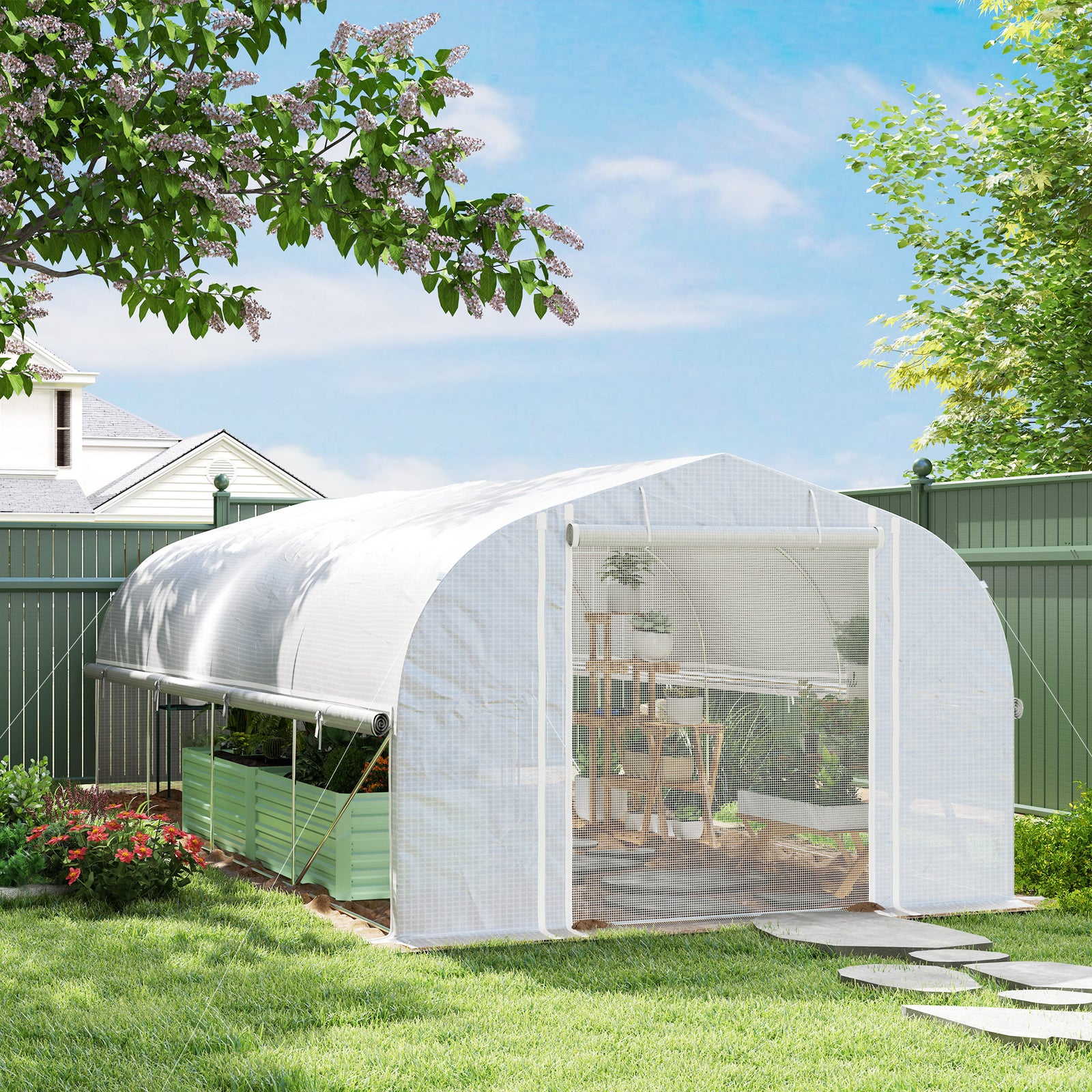 19.5 x 9.8ft Tunnel Greenhouse, with Accessories - White