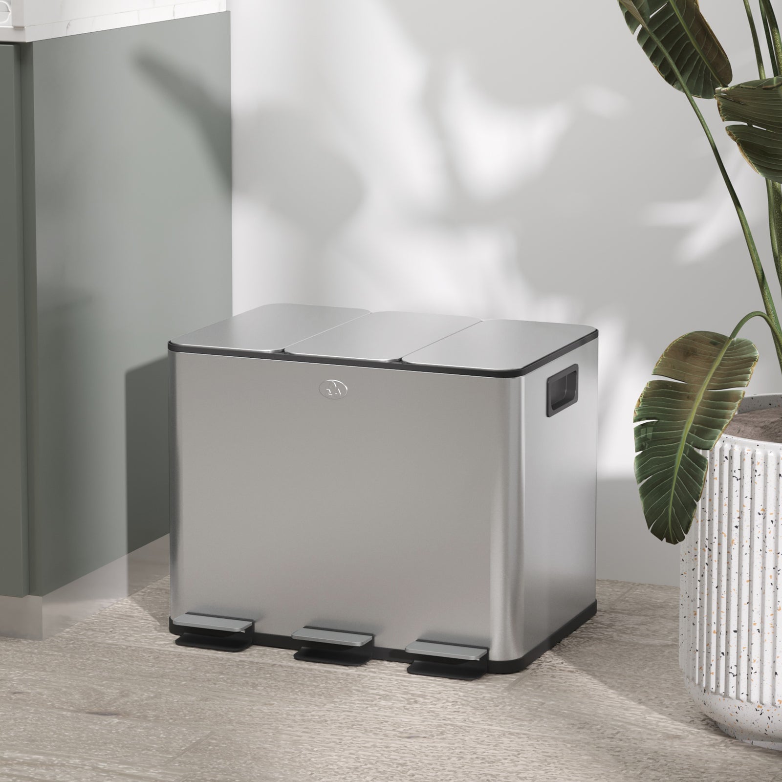 3 x 20L Pedal Bin, Steel Triple Kitchen Bin with Soft Close Lid, Remov