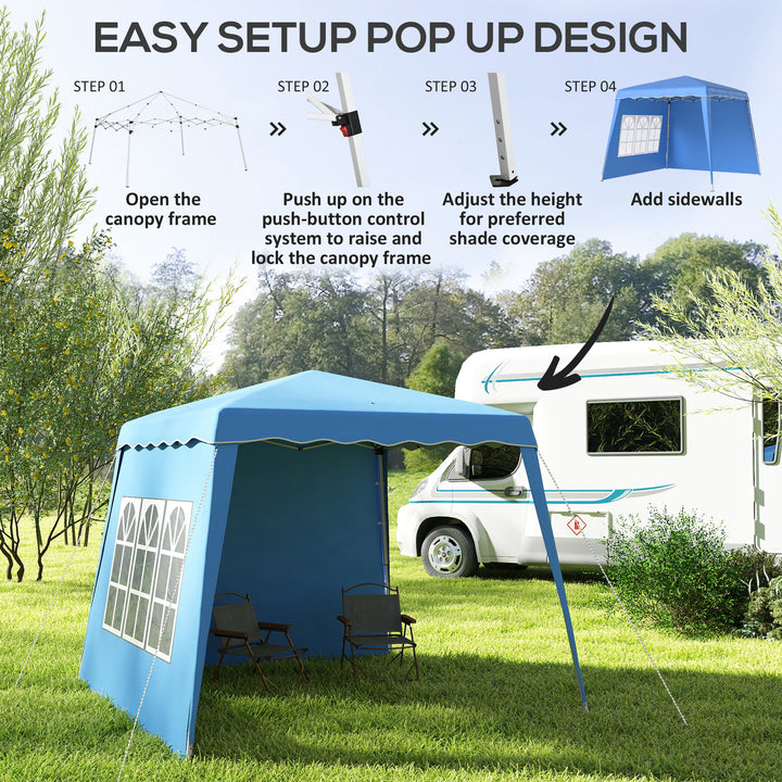 2.4 x 2.4m Two Wall Pop Up Gazebo - Blue
