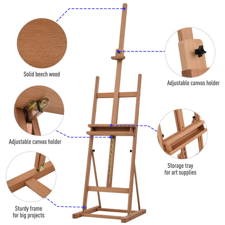 Wooden Easel Stand H-Frame Artist Easel with 171-230cm Adjustable Height and 0-80° Working Angles Beech Wood Art Easel for Displaying Painting Wedding Sign Nature Wood Finish