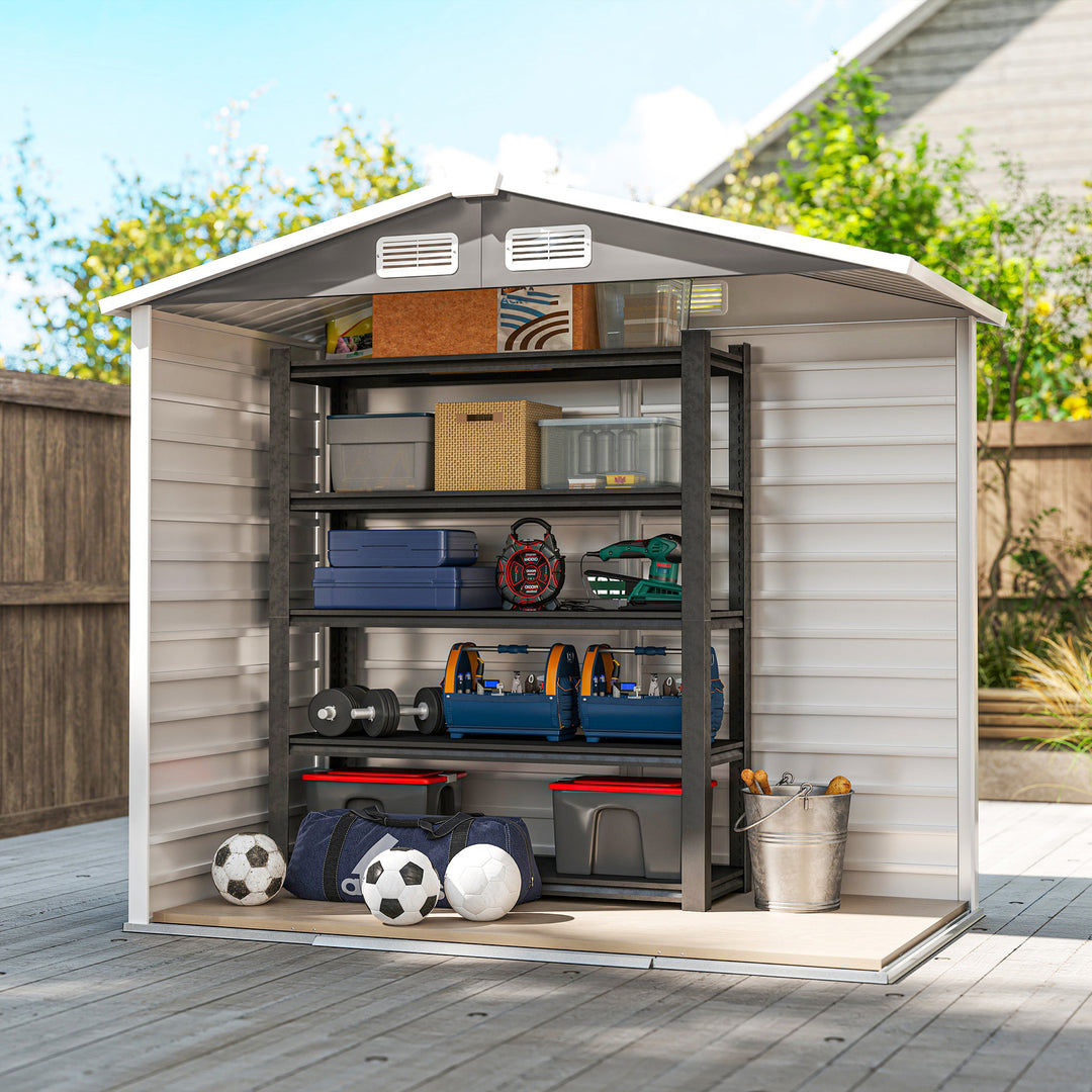 7 x 4ft Garden Shed, Easy to Assemble, Upgraded Galvanised Steel Frame with Foundation Kit, Double Doors with Lock, Outdoor Metal Shed with Vents and Gloves, Garden Storage Shed, Light Grey