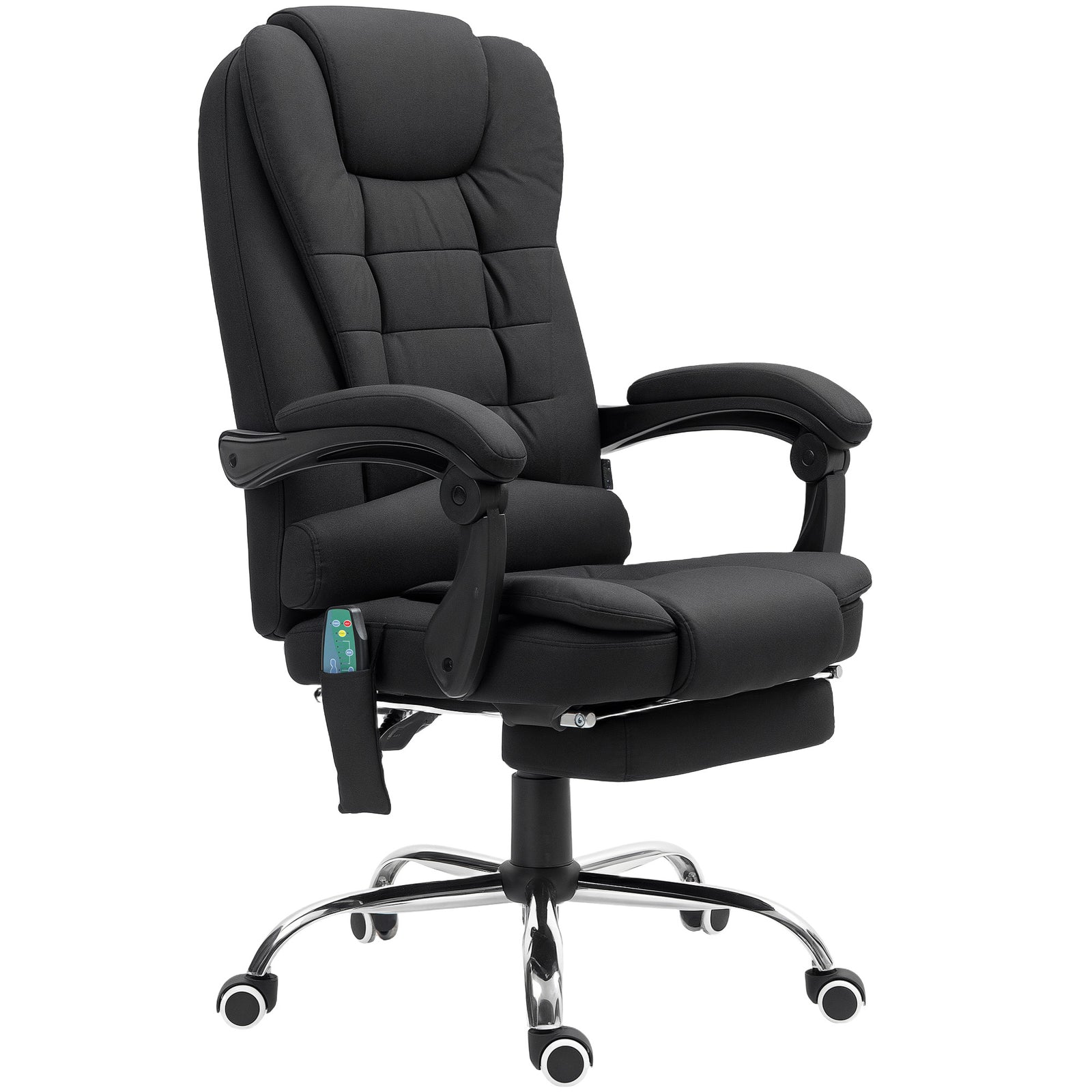 Office Chair with 6 Point Massage and Back Heat, Microfibre Desk Chair with Footrest Adjustable Height and Swivel Wheels, Back Reclining, Full Black
