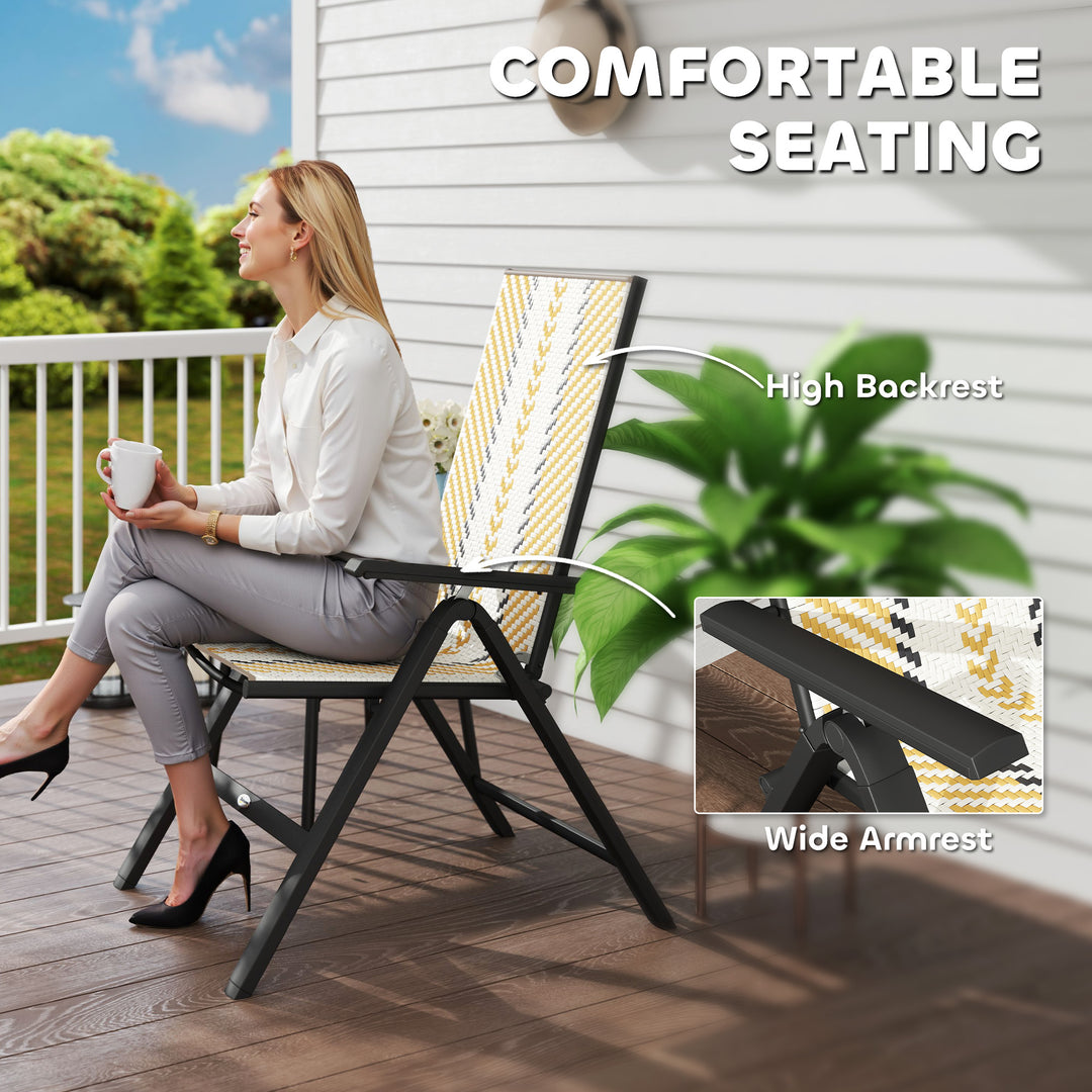 Set of Two Rattan Reclining Garden Chairs - Multicolour