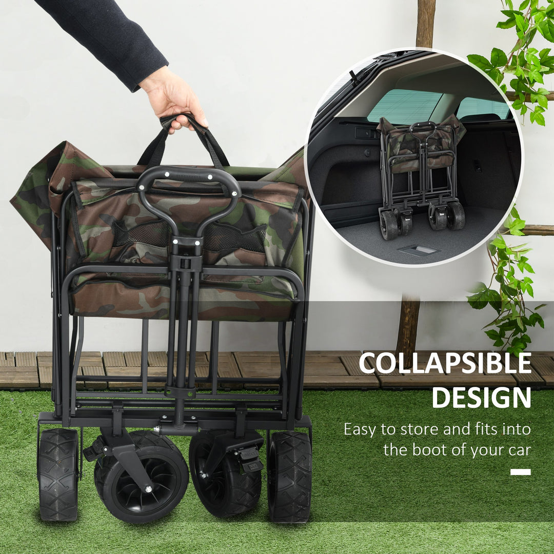 95L Folding Steel Frame Garden Trolley, with Handle - Multicolour