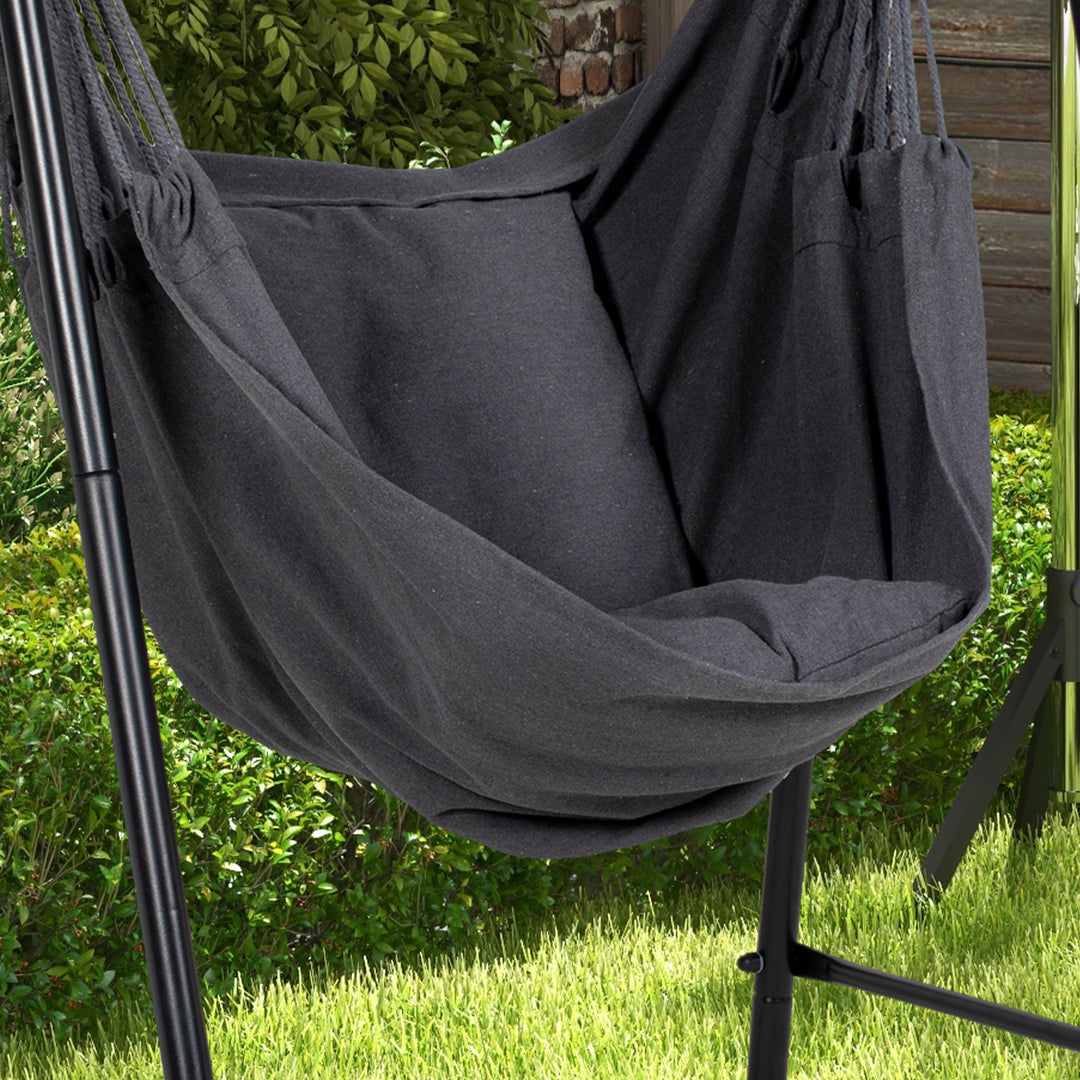 Hammock Chair with Stand, Hammock Swing Chair with Cushion, Dark Grey