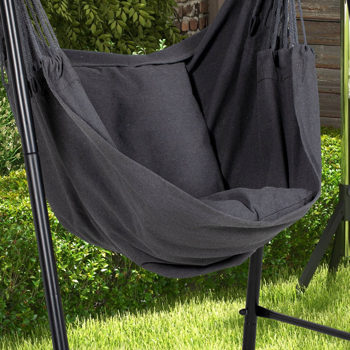 Hammock Chair with Stand, Hammock Swing Chair with Cushion, Dark Grey