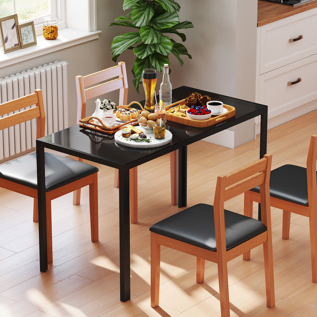 Modern Rectangular Dining Table for 4 People Glass Kitchen Table with Tempered Glass Top and Metal Legs for Dining Room, Living Room (Chairs Not Included)