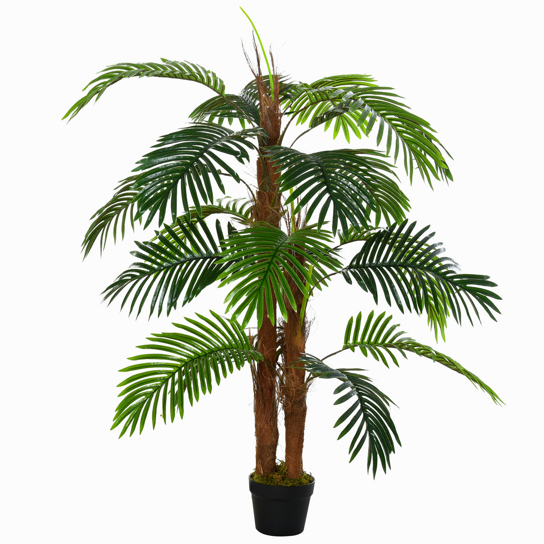 Outsunny 120cm/4FT Artificial Palm Tree Decorative Plant w/ 19 Leaves Nursery Pot Fake Plastic Indoor Outdoor Greenery Home Office Décor | Aosom UK