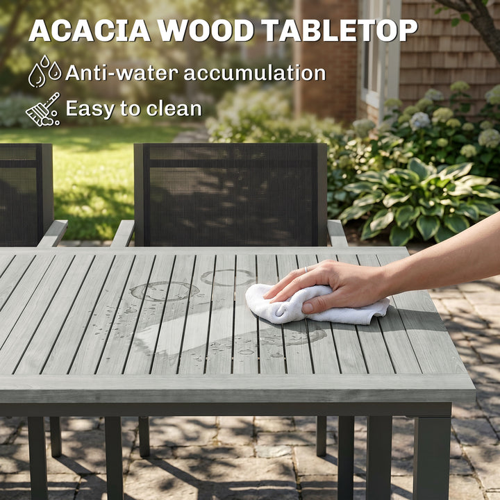 Garden Dining Set with Acacia Wood Table Top, Outdoor Table and Stacka
