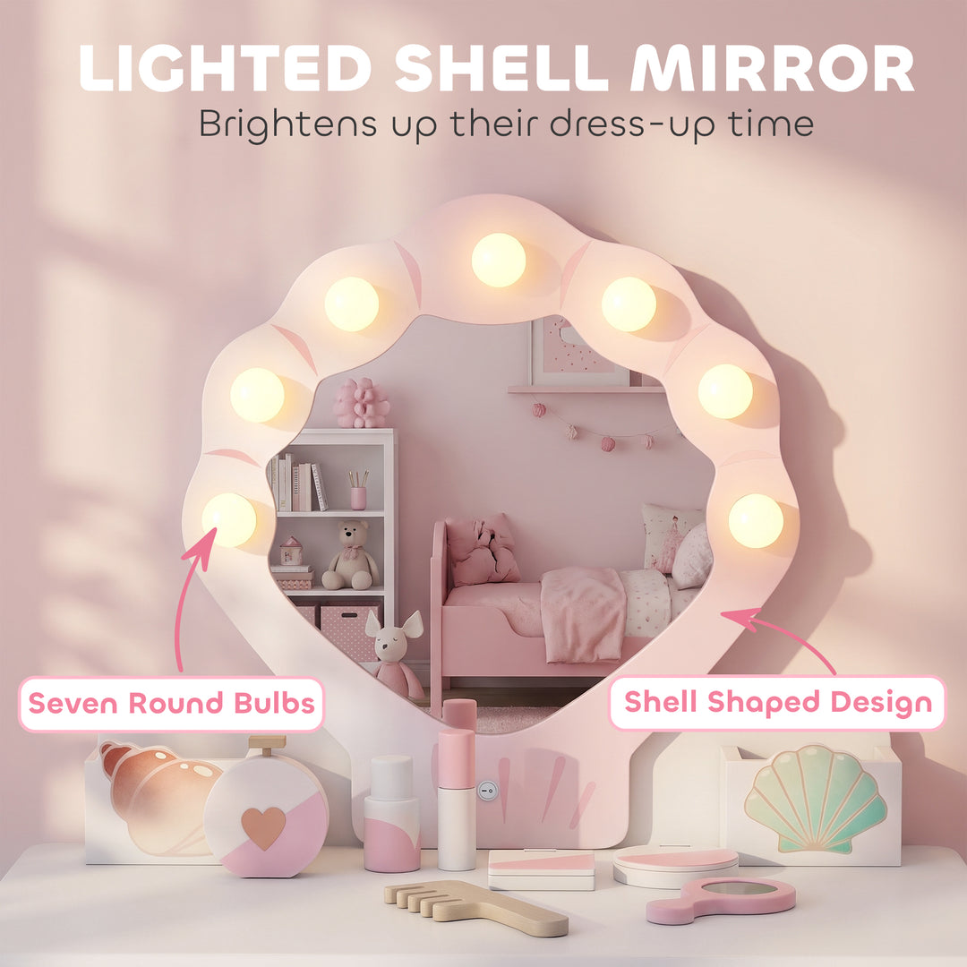 Kids Vanity Set, Kids Dressing Table with Chair, Acrylic Mirror, Light